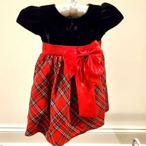 Toddler black Velvet and red plaid dress